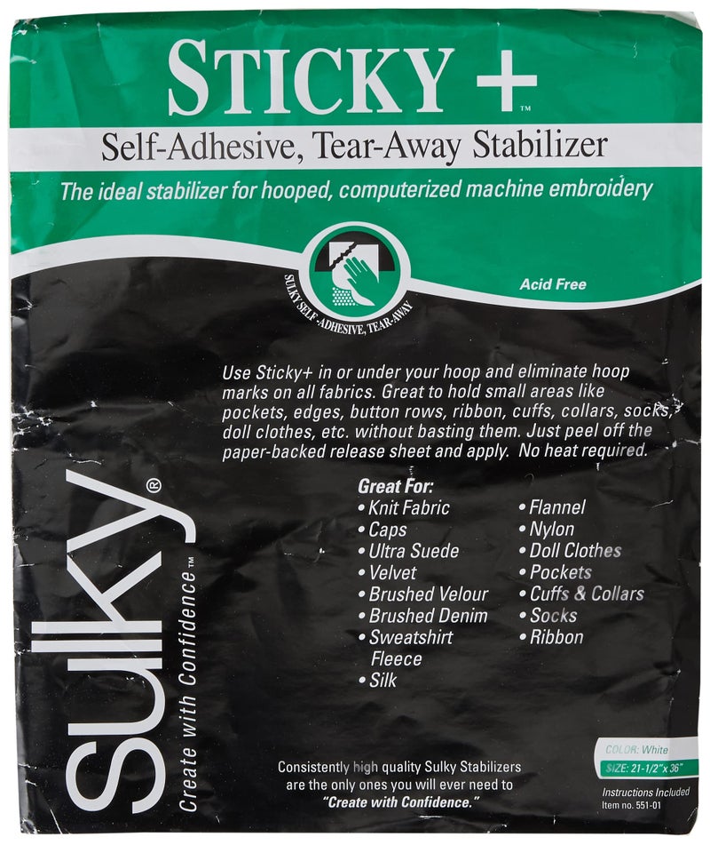Sulky 551-01 Sticky Self, 22.5-Inch by 36-Inch, Adhesive Tear/Away Stabilizer, Transparent - Image 1